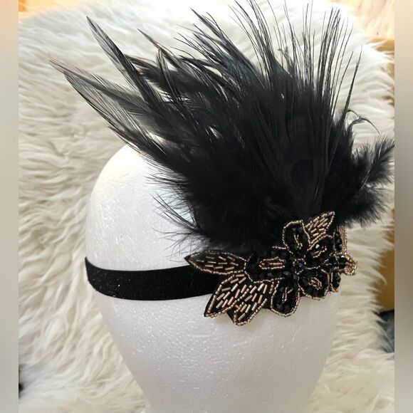 1920s Flapper Headpiece Costume Halloween Black  OSFM - Picture 2 of 3